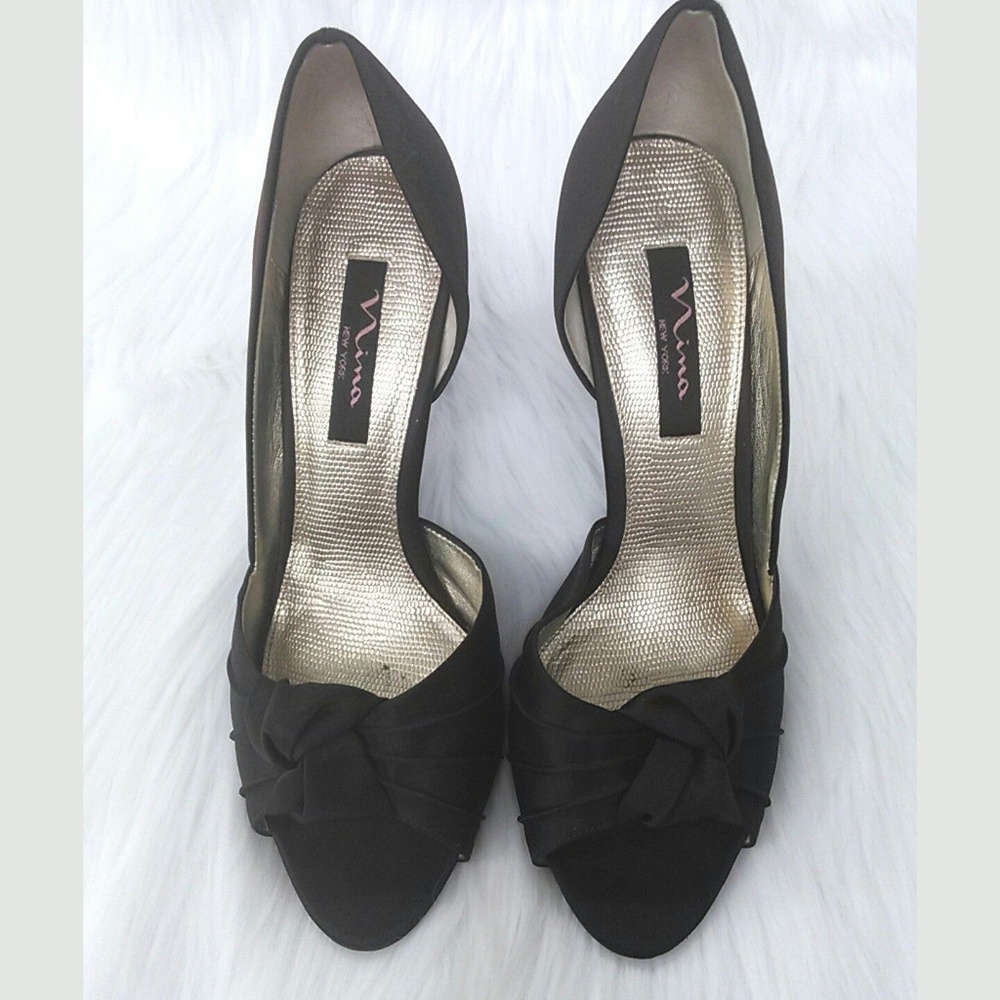 Nina Brown Satin Peep Toe Heels